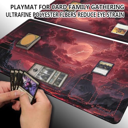 MTG Playmats(Stitched) 14x24in Compatible for OCG CCG RPG TCG Playmats with Card Zones Storage Bag (Fantasy Moon-with Zone) - color: Fantasy Moon-with Zone