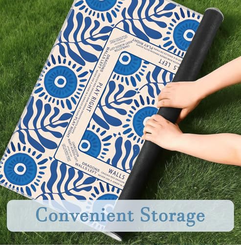 Boho Blue Mahjong Mat 31.5x31.5 Inch, Mediterranean Tiles Non-Slip and Noise Reduction Mah Jong Table Mat Cover Gifts for Mahjong Lovers Poker Board Games Dominoes - color: Boho Blue Mahjong