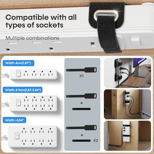Cable Management Under Desk, 【All Power Strip Compatible】 Enhanced Grip Cord Organizer for Large Cable Bundle, Reusable Wire Clips Hider with Tight and Lock Design, Home Office Essentials,8 Pair