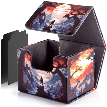 Deck Box for MTG Cards - 2 Dividers, Card Storage Box Holds 110+ Single Sleeved Cards, Deck Boxes Compatible with TCG/OCG/YGO/PTCG (Warrior's Quest)
