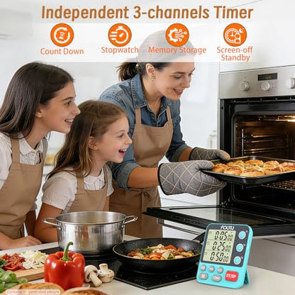 Digital Dual Triple Kitchen Timer, 3 Channels Magnetic Countdown Stopwatch Timer for Cooking, Loud Alarm Large Display Multi Food Memory Timer for Seniors & Teachers Battery Included (Blue) - size: YS318 Blue