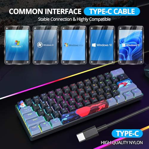 60% Mechanical Keyboard Grey and Black, Compact 60 Percent Gaming Keyboard RGB Backlit, 61 Keys Mini Keyboard, USB Wired Office Keyboard for Windows Mac Laptop PC (61 Dark/Red Switches) - color: 61 Dark/Red Switch