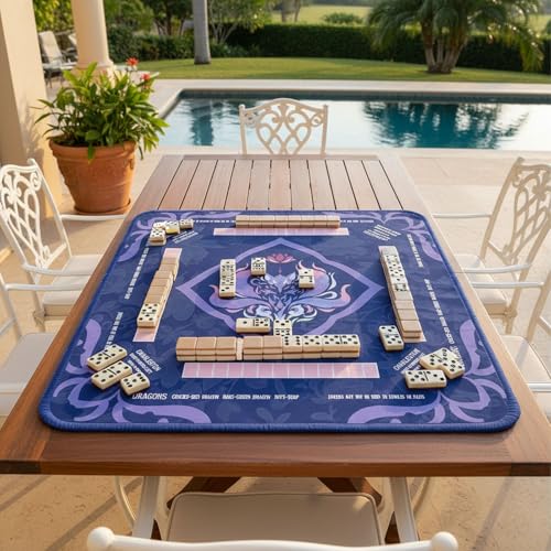 Purple Mahjong Mat for Table, American Mahjong Mat with Printed Rules, 31.5x31.5 in, Anti-Slip, Noise-Reducing Table Cover with Carrying Bag for Mahjong, Poker, Dominoes and Card Games - color: Purple