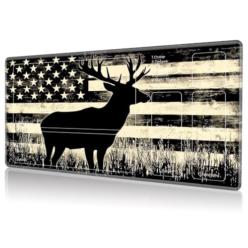 Playmat for MTG, Game Play Mat for MTG TCG 24 x 14 inches Trading Card Game Playmats with Zones Non-Slip Rubber Base and Stitched Mousepad Desk Mats, American Flag Deer Elk - color: American Flag Deer Elk, size: Zones