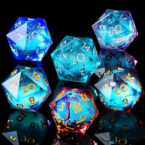 6 Pcs D20 DND Liquid Core Dice 24mm 20 Sided Dice,Colored Dice Set Resin Sharp Edge 20 Sided D&D for Dungeons and Dragons - style: 6PCS Liquid-D20 SET