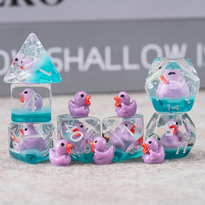 Duck DND Resin Dice Set, Polyhedral D&D Duck Dice Inclusion Dice for Dungeons and Dragons MTG RPG for 15 Years and Up - color: Purple Duck