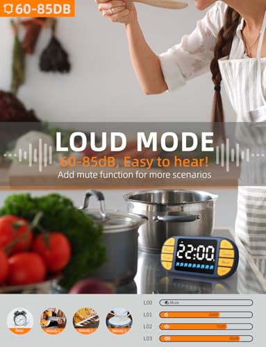 Digital Kitchen Visual Timer: 3.6'' Large LED Display, Magnetic, 3 Brightness, 4 Alarms and Volume, Memory Function, Countdown Count up for Cooking, Classroom, Home Gym, AAA Battery Included - color: Blue