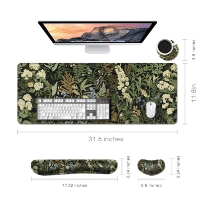 Desk Mat, Large Gaming Mouse Pad with Wrist Rest, 4 in1 XXL Mouse pad+Keyboard Wrist Rest+Mouse Pad Wrist Support+Cup Coaster Set, Ergonomic Desk Pad for Home Office,Weeds - color: 89