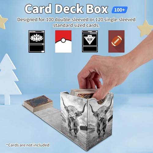 Card Deck Box for MTG Commander,Collectible Trading Storage Box Fits 120+ Single Sleeved Cards Magnetic Case PU Leather for Magic Commander TCG CCG MTG,Black Highland Cow - color: Black Highland Cow