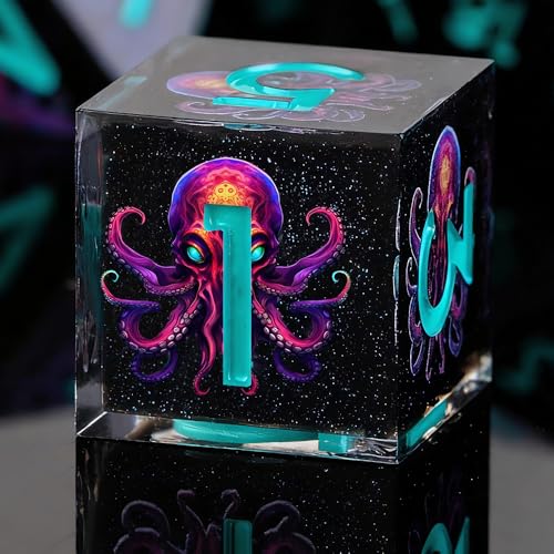 Cthulhu DND Double Layered Resin Dice Set, 7Pcs Sharp Edge D&D Dice for Dungeons and Dragons RPG MTG D and D Role Playing Playing Tabletop Games D20 D12 D10 D8 D6 D4 Starry Black - color: Cthulhu Blue