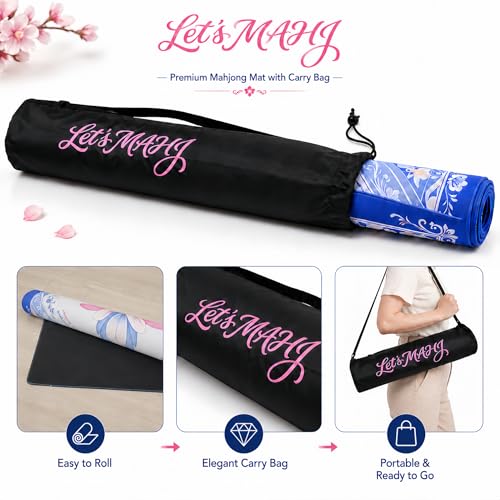 Mahjong Mat 31.5x31.5 Inch, Non-Slip Rubber 3mm American Mahjong Mat with Rules, Blossom Lotus Hand-Painted Look Noise Reducing Game Neoprene Mat for Table (Elegant Lotus) - color: Elegant Lotus