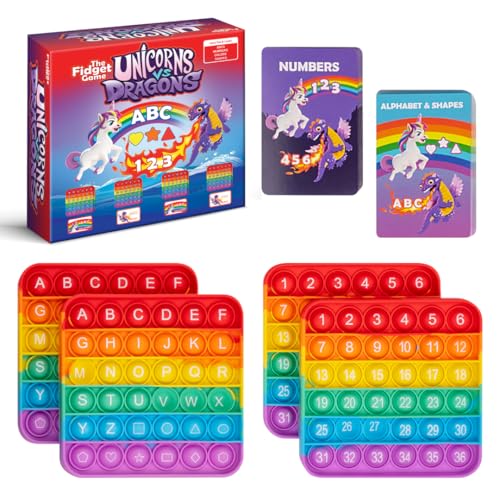 THE FIDGET GAME Unicorns vs Dragons, Fun Educational ABC Toys to Learn Alphabet, Numbers, Shapes & Colors, Interactive Learning Tools for Pre-K & Kindergarten