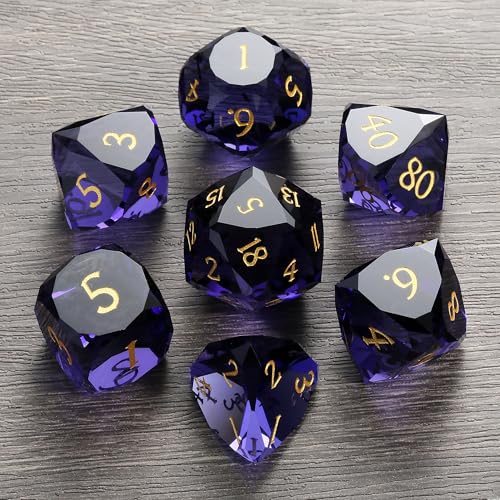 DNDND 7-Piece Glass Dice Set D&D- Multifaceted RPG Dice Set for DND, Tabletop Gaming, Collectors | Premium Gift Box & Durable Design (Dark Purple) - color: Dark Purple