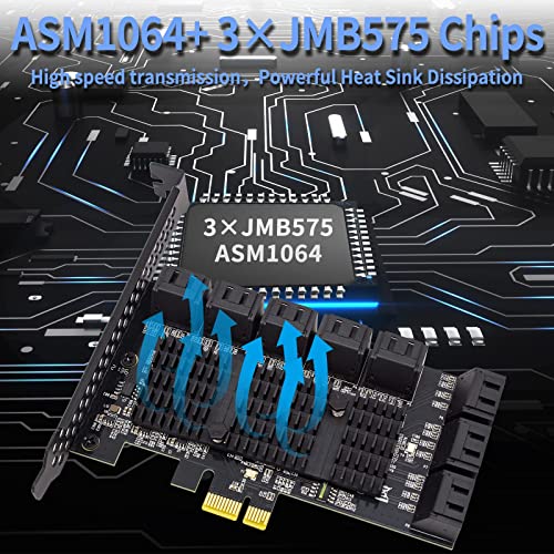 PCIe SATA 16 Port Expansion Card - 6 Gbps SATA 3.0 Controller, Low Profile Bracket, Supports 16 SATA3 Devices, Compatible with Windows, MAC, Linux - color: PCIE SATA 16 port