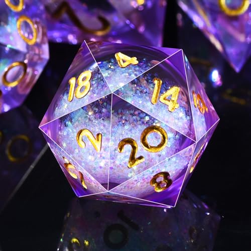 AUSTOR Liquid Core Resin DND Dice Sharp Edge Polyhedral Dice 7-Die DND Dice Set Quicksand Handmade Resin Dice for Dungeons and Dragons RPG MTG Table Games, Violet - color: Violet