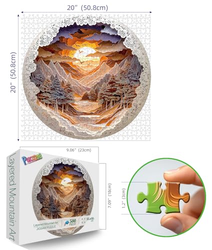 Mountain Sunset Landscape 500 Piece Jigsaw Puzzles for Adults Layered Paper Art Forest River Nature Scene Puzzle with Letters on Back Fun Seniors Wall Art Family Puzzle(20"X20") - color: Mountain Sunset