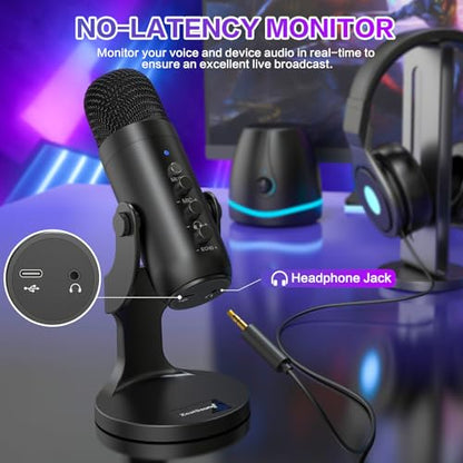 ZealSound Podcast Microphone for PC, Noise Cancellation USB Mic with Gain, Volume Adjustment & Mute Button, Monitoring & Echo, for YouTube, TikTok, Podcasting, Streaming, iPhone, iPad, Android, Mac - color: Black