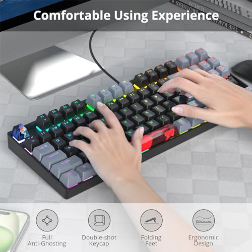 75% Mechanical Gaming Keyboard with Red Switch, RGB LED Backlit Keyboard Black, 87 Keys Compact TKL Wired Computer Keyboard for Windows Laptop PC Gamer (87 Dark) - color: 87 Dark/Red Switch