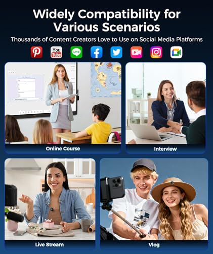 Wireless Lavalier Microphone for iPhone & Android Phones, Clip-on Lapel Mic | AI Noise Reduction & Hi-Fi Audio & 24H Working Time & 50M/164FT Range, for Video Recording/Live Stream/Vlog/Podcast/Interview