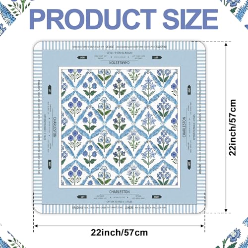 Tegeme Mahjong Mat Blue Flower 22" X 22" Anti Slip Game Table Cover | Noise Reduction for Quiet Play, Chinoiserie Floral Design, Non Slip Backing Secures Mat, For Mah Jong Card Tile Games - size: 22" X 22", style: Blue Flower