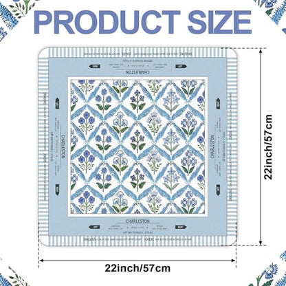 Tegeme Mahjong Mat Blue Flower 22" X 22" Anti Slip Game Table Cover | Noise Reduction for Quiet Play, Chinoiserie Floral Design, Non Slip Backing Secures Mat, For Mah Jong Card Tile Games - size: 22" X 22", style: Blue Flower