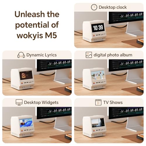 M5 Retro Dock Station for Mac mini M4 Pro, 80Gbps M.2 NVMe SSD Enclosure with Cooling Fan, Compatible for Thunderbolt 5/4/3/USB 4, 5'inch HD Display, SD/Micro SD Reader 4.0, 8K@60Hz Displayport - style: 80Gbps