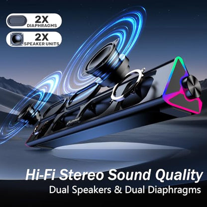 LENRUE Computer Speakers for Desktop,PC Speakers with Single USB for Power and Stereo Sound,Touch Lights Gaming Speakers Sound bar for Desktop PC Laptop(USB-C Adapter Included)