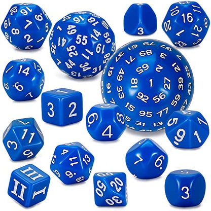 CiaraQ DND Polyhedral Dice Set (15pcs) D4-D100 Game Dice with Dice Bag | Acrylic Role Playing Dice for Dungeons and Dragons MTG Table Games (Blue & White) - color: Blue & White