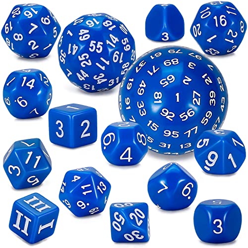 CiaraQ DND Polyhedral Dice Set (15pcs) D4-D100 Game Dice with Dice Bag | Acrylic Role Playing Dice for Dungeons and Dragons MTG Table Games (Blue & White) - color: Blue & White