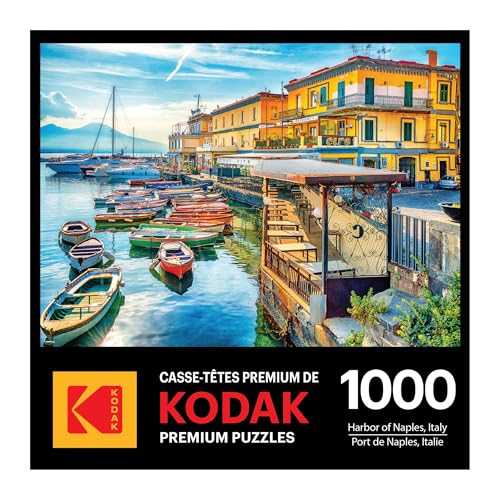 RoseArt Kodak Premium Harbor of Naples Italy 1000 Piece Jigsaw Puzzle | 20" x 27" Finished Size, Adult Puzzle, Fully Interlocking Pieces, Poster Included, Made in USA - style: Harbor of Naples Italy