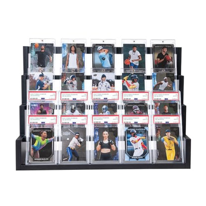 Donmills 4 Tier Card Display Stand, Wooden Trading Card Display Stand Tabletop, Graded Baseball Sports Card Display Shelf for Basketball Football Cards Game Collection, Show & Vendor, Black - color: Black-tabletop