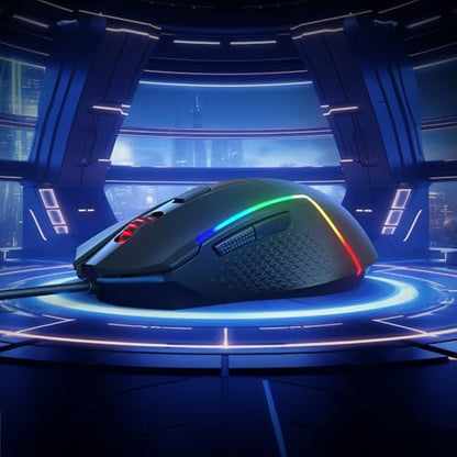 Redragon M616 Wired RGB Optical Gaming Mouse 10000 DPI Remapping Keys | Redefine Keybinding Macro, Vibing Backlight, Ergonomic Grip Body Comfort, Stable Lag-Free Connection Ready for FPS Battles