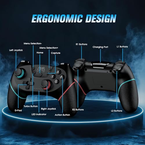 VidPPluing 2 Pack Switch Controllers with Charging Dock, Wireless Switch 2 Controller for Switch/2/Lite/OLED, Switch Pro Controller with Motion Sensor/Vibration/Turbo/Wakeup/Charging Cable