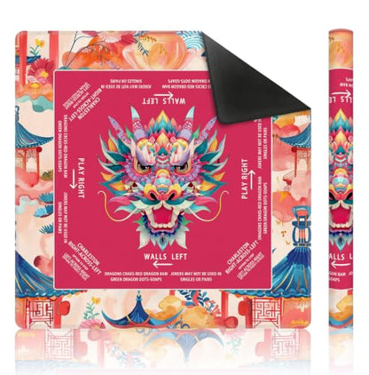 Chinese Dragon Mahjong Mat 31.5 x 31.5 Inch, Traditional Red Oriental Chinoiserie Non-Slip Noise Reduction Mahjong Table Mat for American Mah Jong Poker Card Board Games Dominoes - color: Chinese Dragon