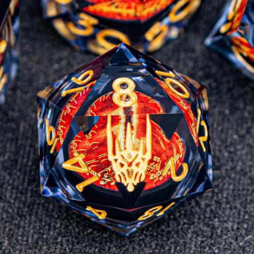 DND Gaze Eye Dice Set 7PCS Liquid Core Polyhedral Dice for Dungeons Dragons RPG Role Playing Game, Resin Sharp Edged D and D Dice with Gift Box D6 D8 D10 D12 D20 (Black Gold) - color: Pattern-black Gold