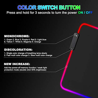 RGB Gaming Mouse Pad, Large Extended Glowing Led Mousepad with 15 Lighting Modes and USB,Smooth Surface Waterproof Gamer Mouse Mat for Gaming, Macbook, PC, Laptop, Desk 31.5 X 12 Inch (Red)