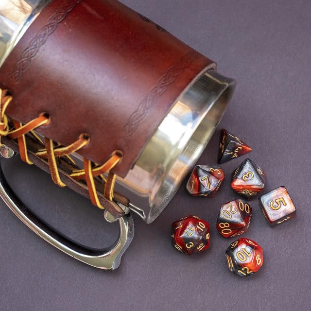 Sage’s Portal Stones DND Dice Set Acrylic Opaque 7-PC Polyhedral DND Dice Set for Dungeons and Dragons D&D Sage’s Cantrips RPG Tabletop TTRPG (Copper/Mica/Gold) - color: Copper/Mica/Gold