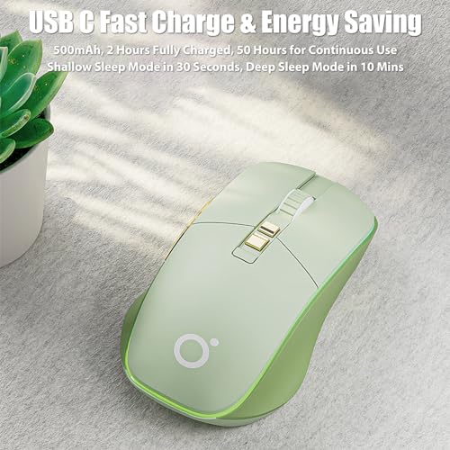 Wireless Gaming Mouse 2.4G/BT/USB-C, Silent Buttons, Matcha Green | Tri-Mode 2.4Ghz/Bluetooth 5.0/Wired USB RGB LED Backlit Rechargeable Ergonomic Optical Mice for iMac/Macbook/Computer/Laptop