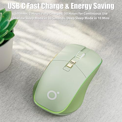 Wireless Gaming Mouse 2.4G/BT/USB-C, Silent Buttons, Matcha Green | Tri-Mode 2.4Ghz/Bluetooth 5.0/Wired USB RGB LED Backlit Rechargeable Ergonomic Optical Mice for iMac/Macbook/Computer/Laptop