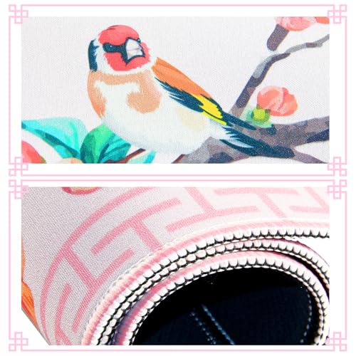 Chinoiserie Mahjong Mat with Carrying Bag,Rubber Anti Slip and Noise Reduction Multi Purpose Game Table Cover for Card, Board Tile Games 31.5" x 31.5" Pink - color: Pink