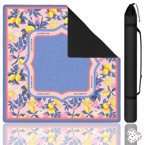 Purple Mahjong Mat for Table, 31.5 * 31.5in Anti Slip Mahjong Table Cloth, Noise Reduction, Neoprene Mah jongg Mat with Carrying Bag & 3 Dices, Poker Board Tile Games Mats, Lemon Tree 2 - color: Lemon Tree2