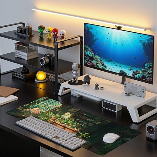 Green Plant Mouse Pad Desk Mat XL Extended Large Gaming Desk Pad Mousepad, Fresh Leaves Bookshelf Computer Laptop Keyboard and Mouse Mat, Desktop Protector Mat for Office and Home 31.5x11.8 in - color: Green Plant