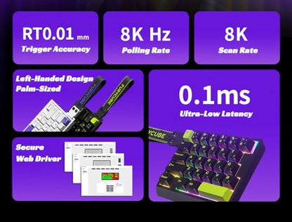 Left Handed Mini Gaming Kayboard 30% 29 keys Hall Effect Gaming Keypad,8K,0.01,Rapid Trigger,Swapable Mechanical Magnetic Switch,RGB,Portable One Hand Gaming Keypad for FPS/Rhythm Games PC/Mac,2nd KB - color: Black