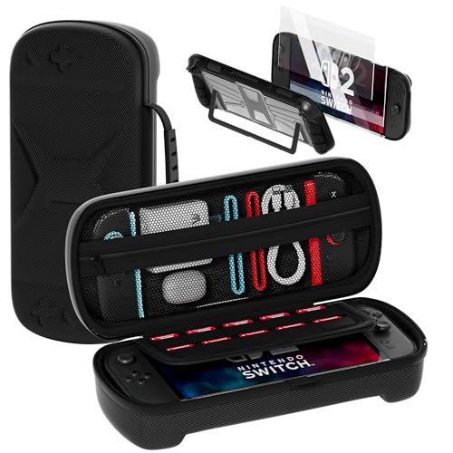 QUAGGY Designed for Nintendo Switch 2 (2025), TPU&PC Ultra-Slim Protective Case, Game Card Slots, All In One Carrying Case for Switch 2 Accessories [Bult-in 2 Screen Protector] Black - color: All-in-one Black+Black bag