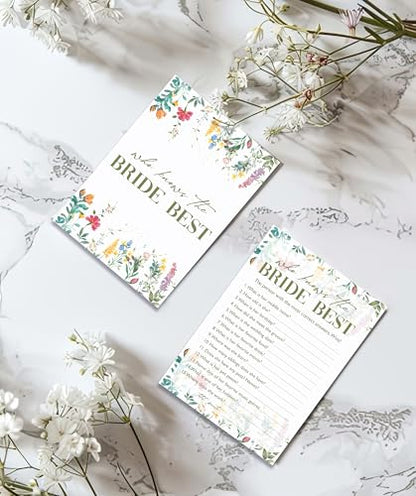 Who Knows The Bride Best Game Cards, Wildflower Bridal Shower Games Card, Floral Wedding Shower Games Set, 25 Game Cards for Bridal Shower Wedding Bachelorette Engagement, 02 - style: Who Knows The Bride Best