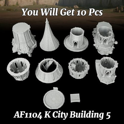 DND Terrain RPG TTRPG Buildings - 25mm Scale Unpainted Gothic Wizard Tower with Bridge & Lookout Scenery, Stone Map Props for Dungeons and Dragons & Wargame - City Building 5 (AF1104 K) - color: Af1104 K City Building 5