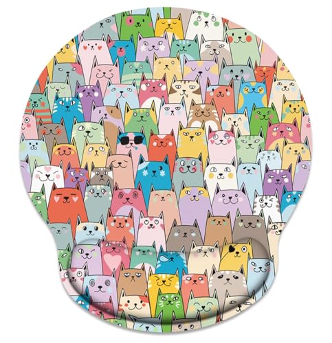 Britimes Ergonomic Mouse Pad with Wrist Support Colorful Cats Non-Slip Rubber Base Mousepad for Home Office Gaming Working Computers Laptop Easy Typing & Pain Relief - color: Colorful Cats