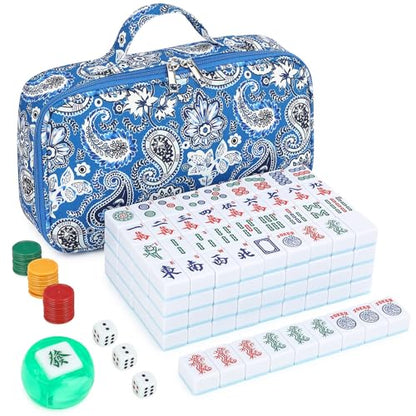Suncle American Mahjong Tile Set X-Large 166 Blue Back Tiles 1.4" Large Size Tile with Carrying Travel Case, English Manual, Pro Complete Mahjongg Game Set - color: Blue Back-1.4inch