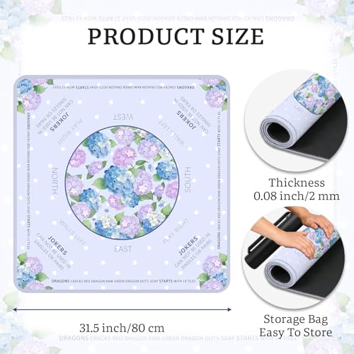Hydrangeas Mahjong Table Mat, Non-Slip Noise Reduction Mah Jong Mat with Carrying Bag, Game Table Cover for Mahjongs Poker Card, Festival Birthday Gift for Mahjong Lovers, 31x 31In - color: Hydrangea