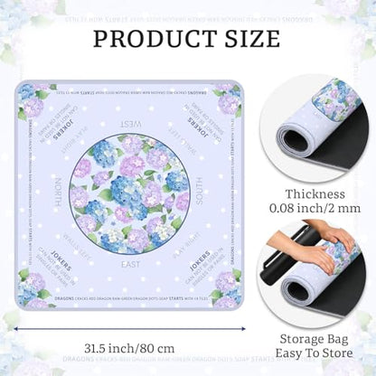 Hydrangeas Mahjong Table Mat, Non-Slip Noise Reduction Mah Jong Mat with Carrying Bag, Game Table Cover for Mahjongs Poker Card, Festival Birthday Gift for Mahjong Lovers, 31x 31In - color: Hydrangea